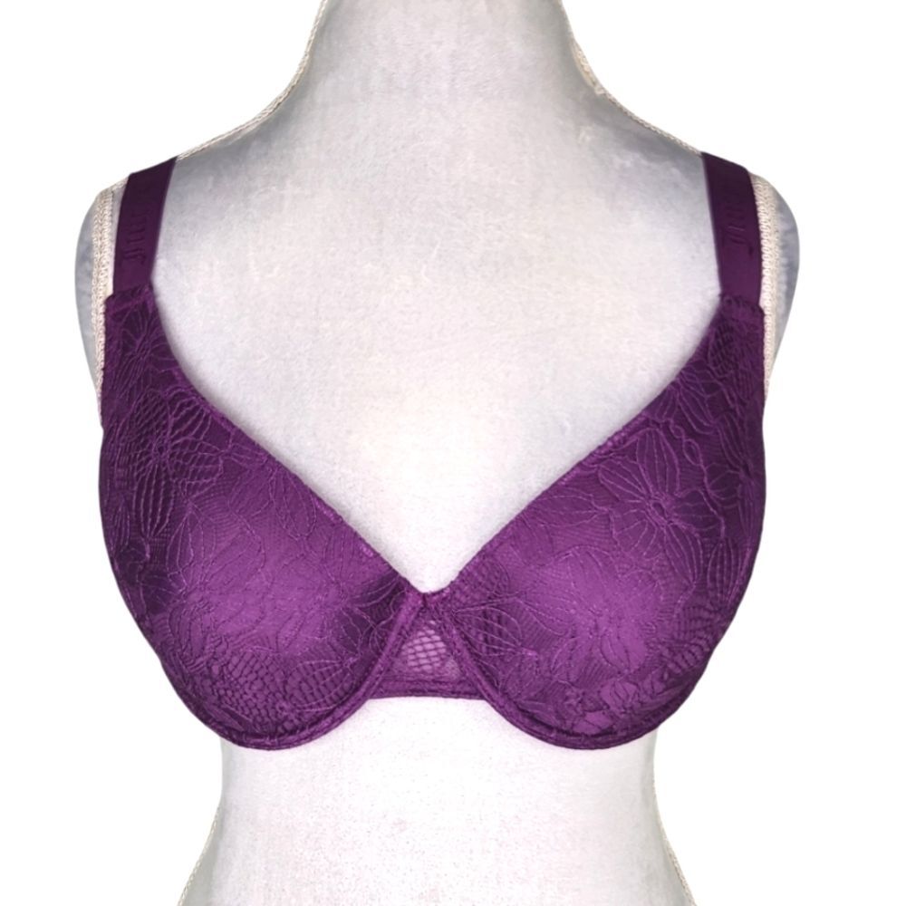 Juicy Couture Plum Lace Full Coverage Adjustable Strap Bra Size 38D